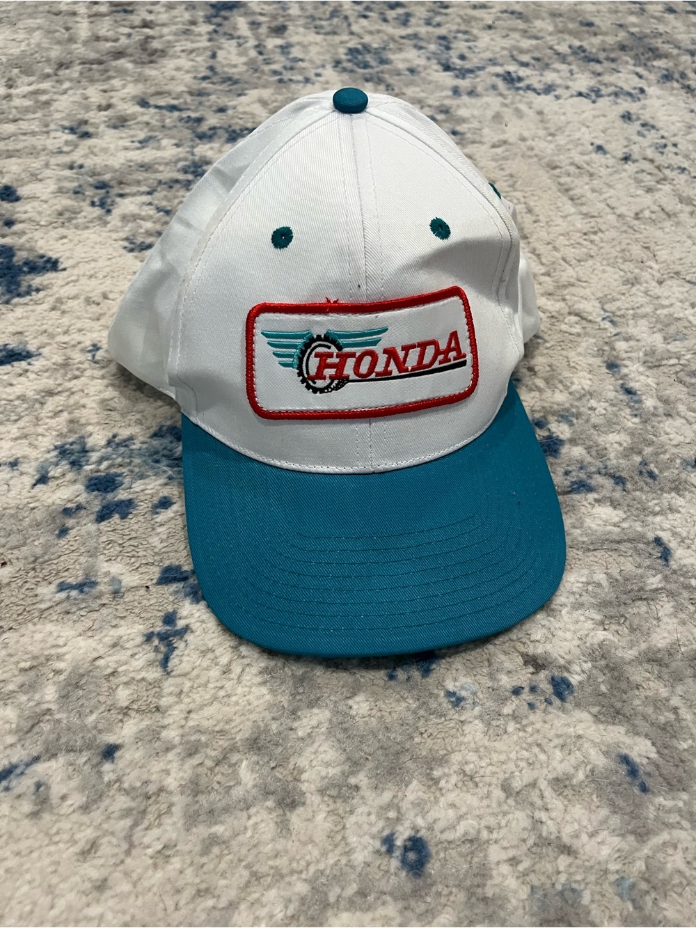 Vintage 90s Honda Wing Patch Snapback Hat - Cobra Caps - White / Teal Two-Tone